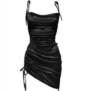 NWT LEAU Black Cabo Mini Ruched Black Dress